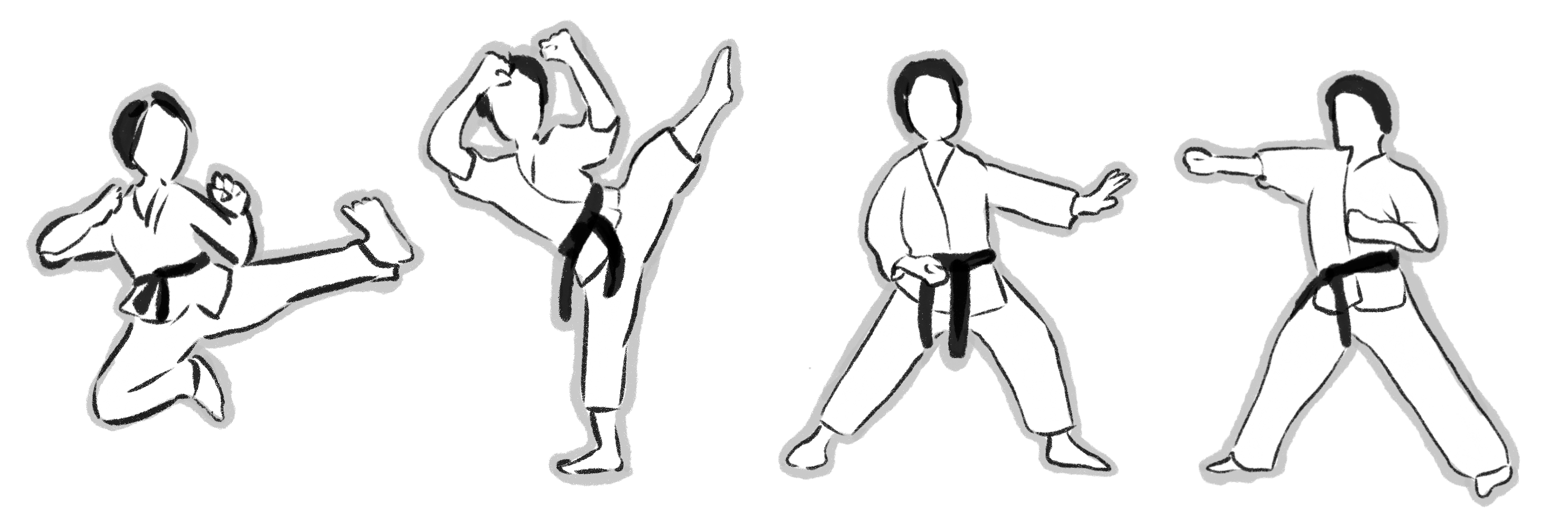 Fire små tegninger af karatespark